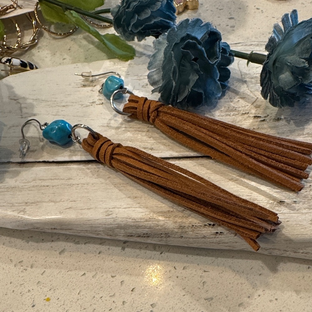 5/$25 Brown Tassel Earrings with Turquoise Accent